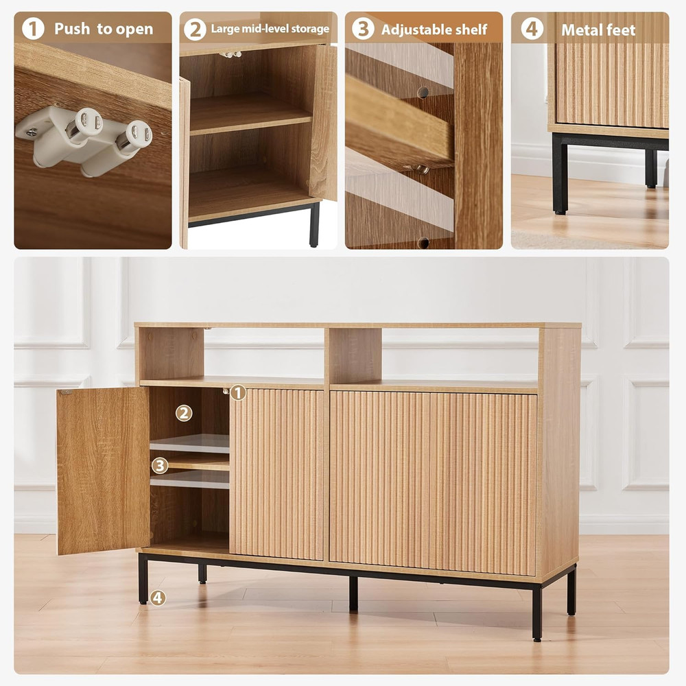 Modern 46.4" Fluted Sideboard Buffet Cabinet with Storage & Adjustable Shelves