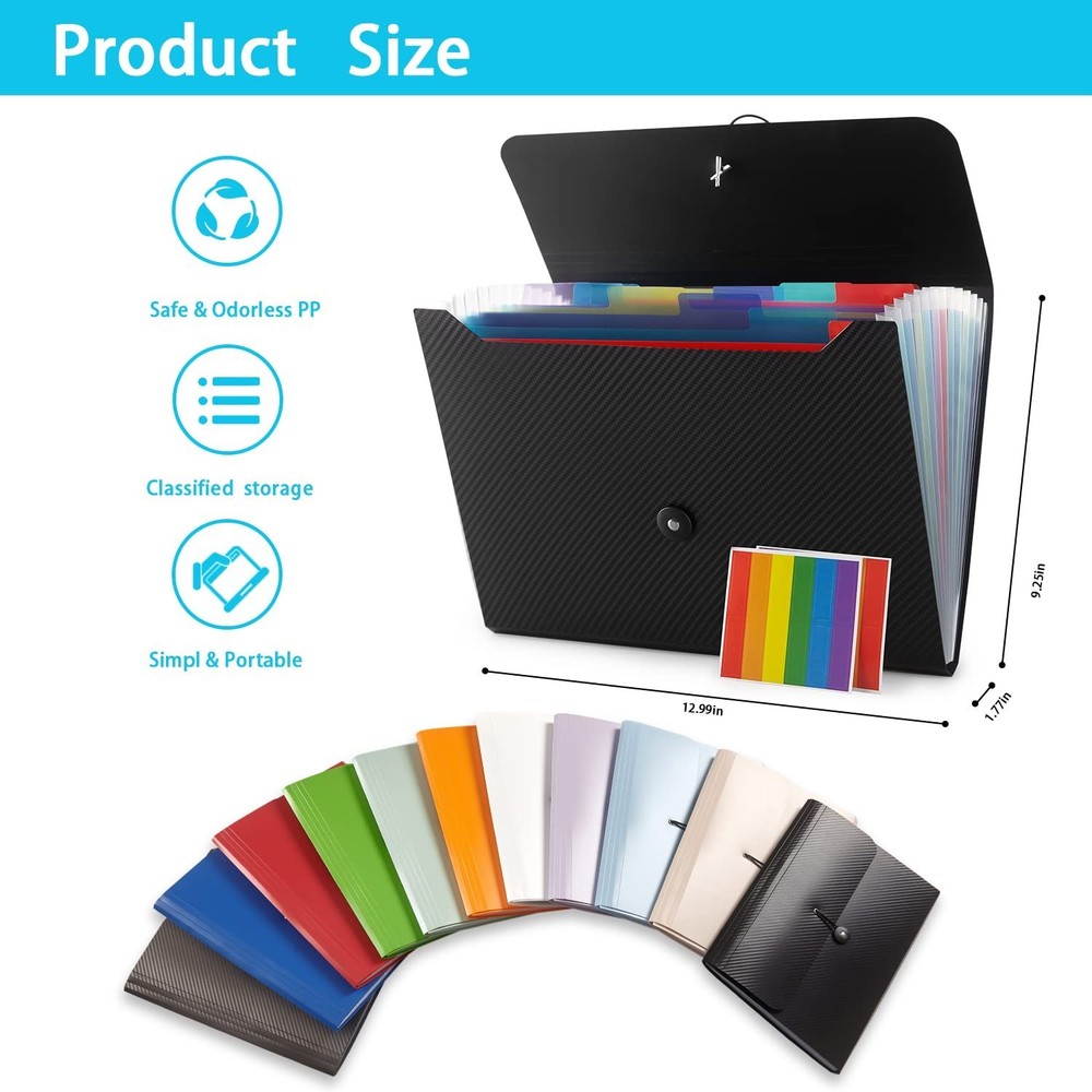 Expanding File Folder with 13 Pockets - Accordion Filing Folder for Documents...