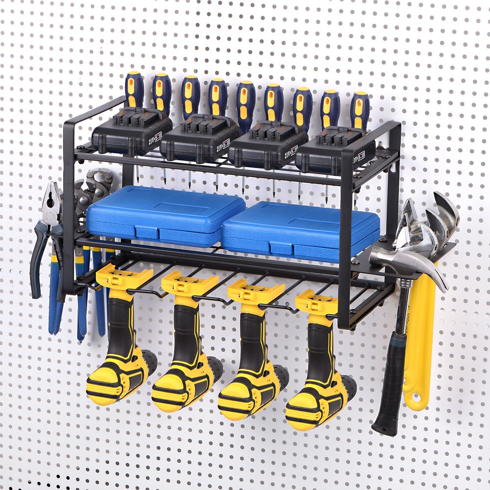 Power Tool Organizer 3 Layers 4 Drill Storage Racks Wall Mount Style Hooks