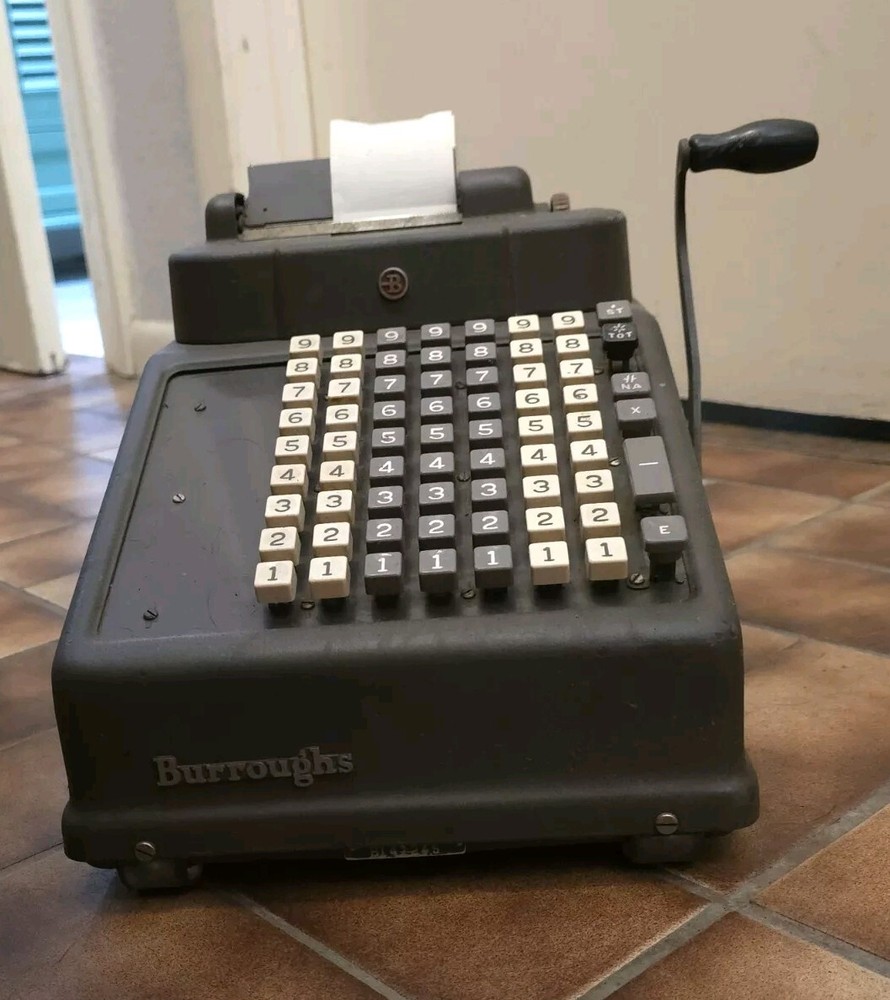 Burroughs Adding Machine Hand Crank With Cover Vintage