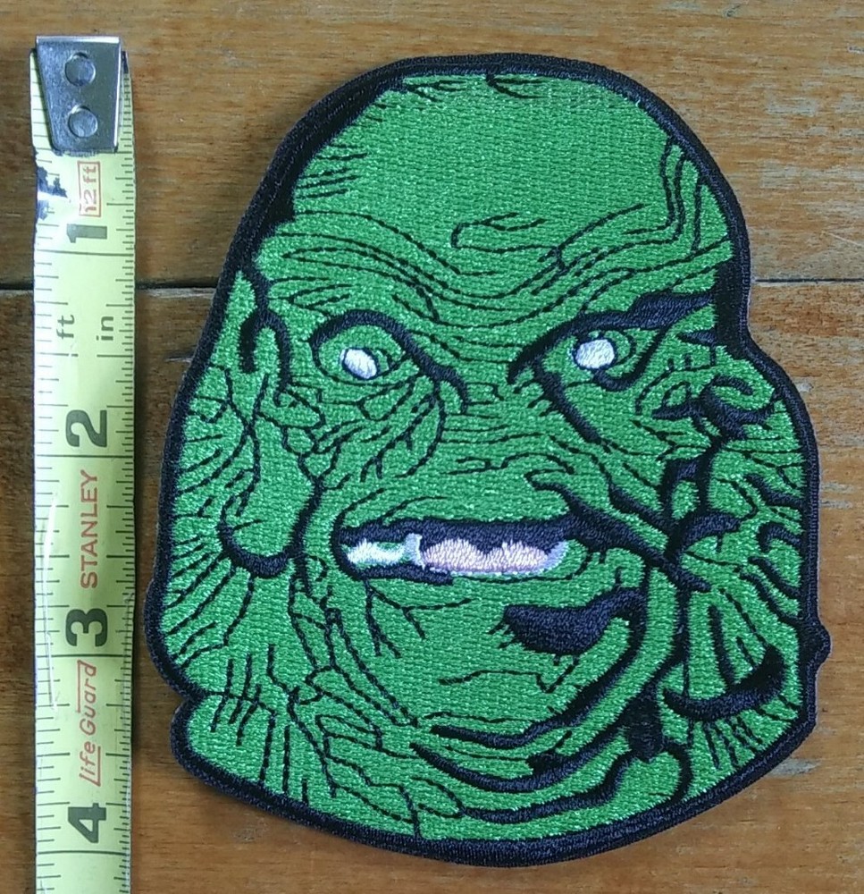 The GREEN CREATURE Monster Head Face Embroidered Iron On PATCH