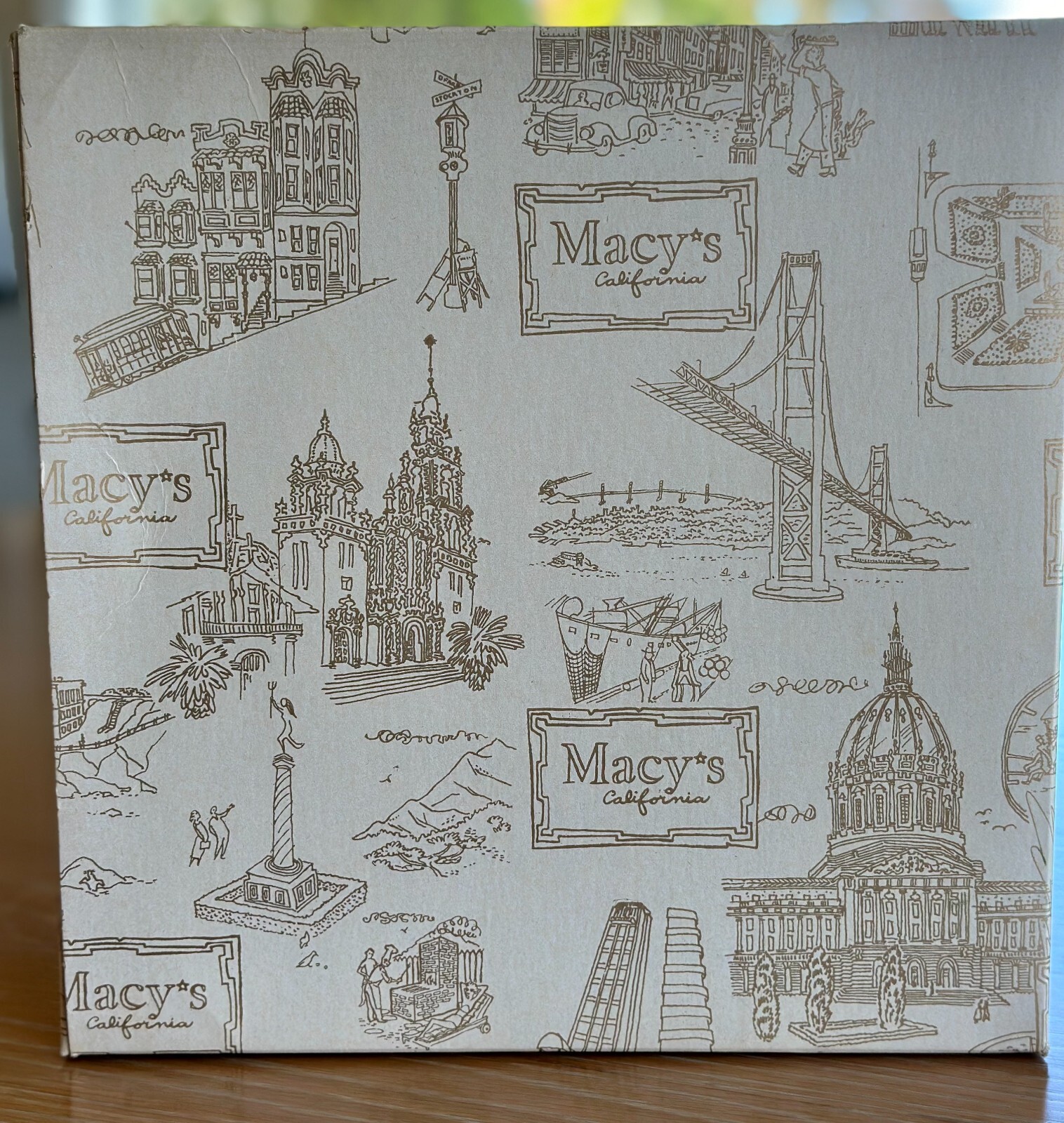 Vtg PILLBOX Hat w/ Original MACY'S Hat Box Beige Velour Tissue Sales Receipt 6"