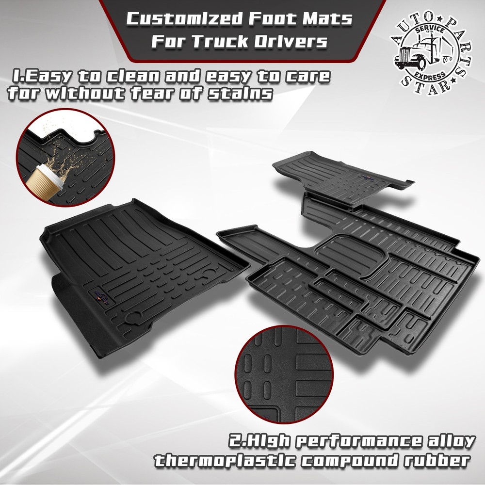 3PCS Floor Mat Floor Liners Set For Freightliner Cascadia 113 125 & Evolution