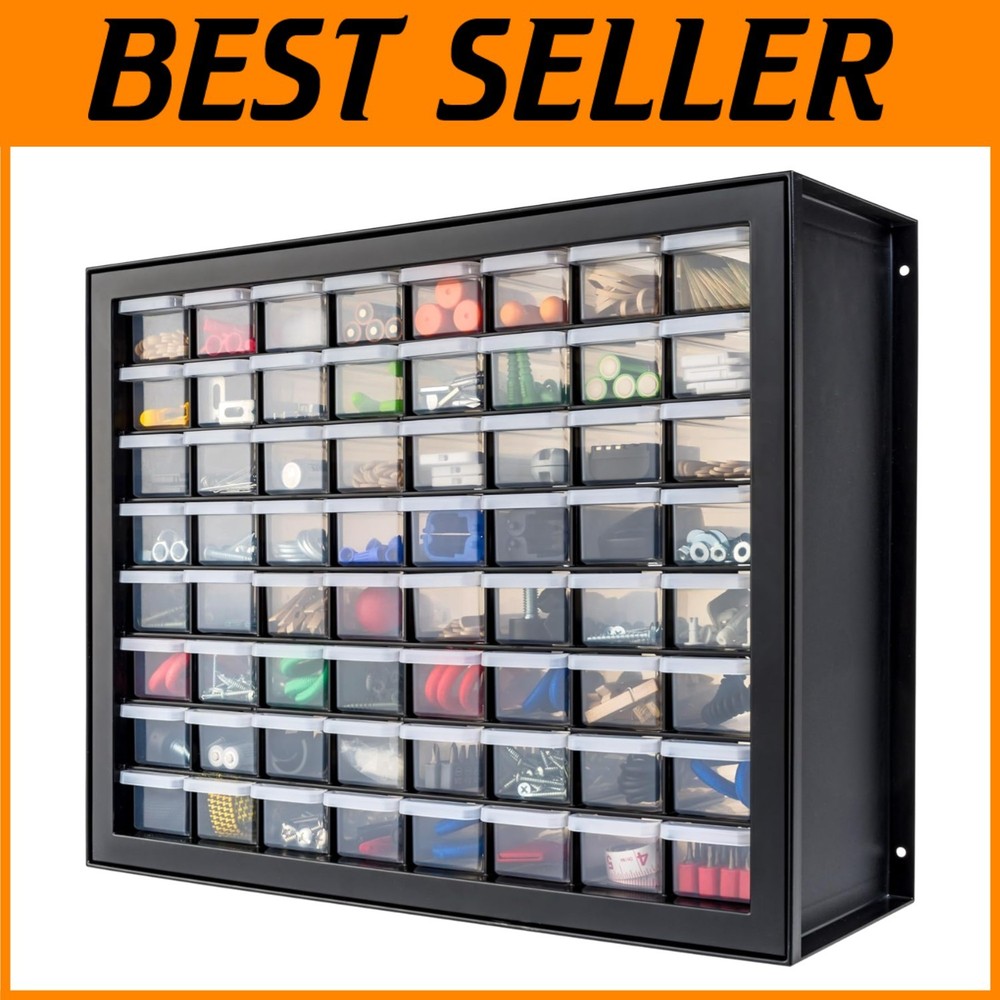 Stackable Hardware Storage Bin with 64 Drawers