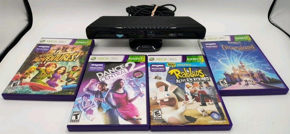 Microsoft Xbox 360 Kinect Sensor Bar + 4 Games Bundle *VGC* Tested* FREE SHIP!