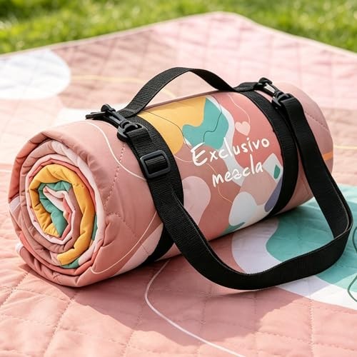 Extra Large Waterproof Picnic Blankets 3 Layer, Sandproof and Abstract Red