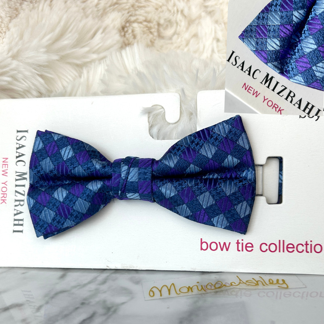 Isaac MIZRAHI Boy's Bow Tie 100% Silk, Blue | Adjustable ONE SIZE, Geometric NEW