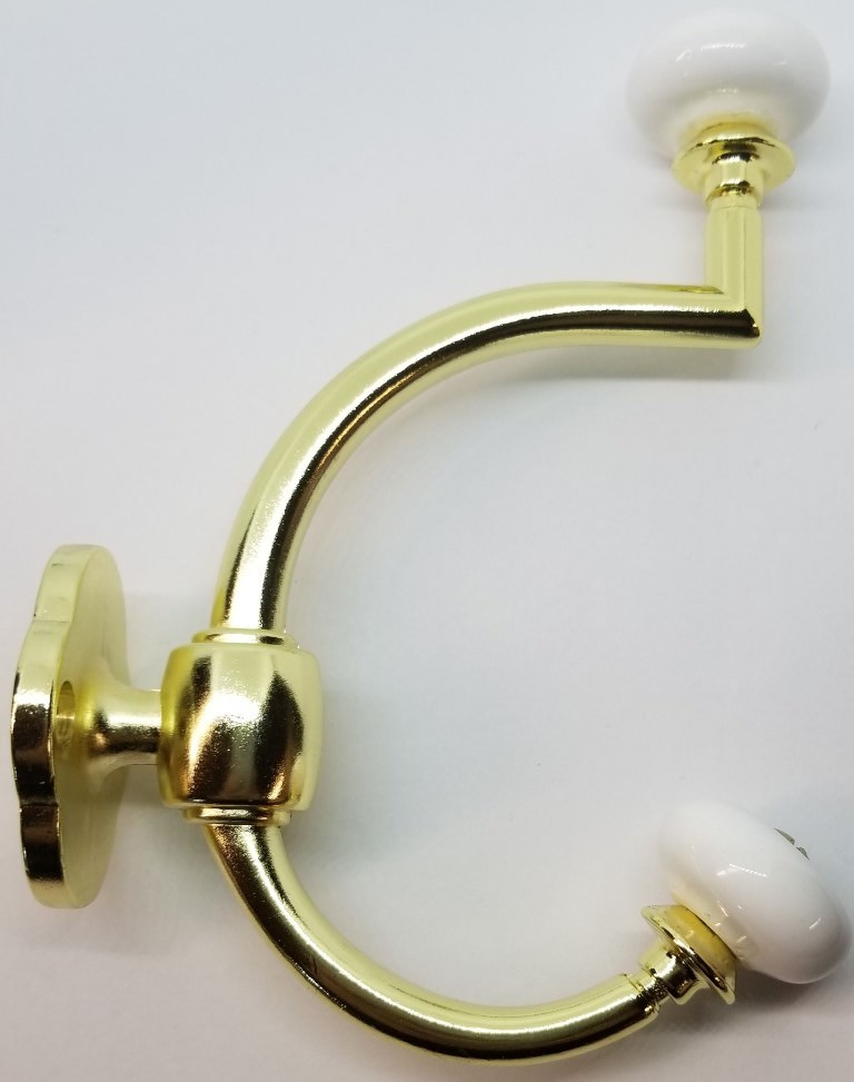 Bright Brass Double Front Mount Coat Hook Porcelain Knobs old classic rack hat