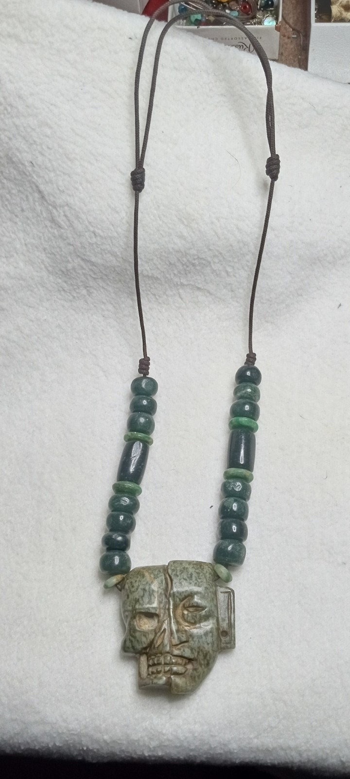 Aztec Modern Precolombian Life and Dead Mask Neckalce.