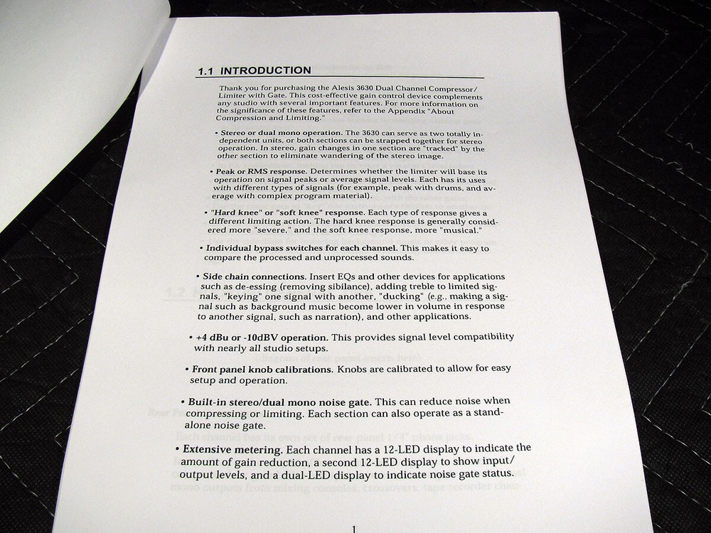 Alesis 3630 Compressor / Limiter Reference Manual