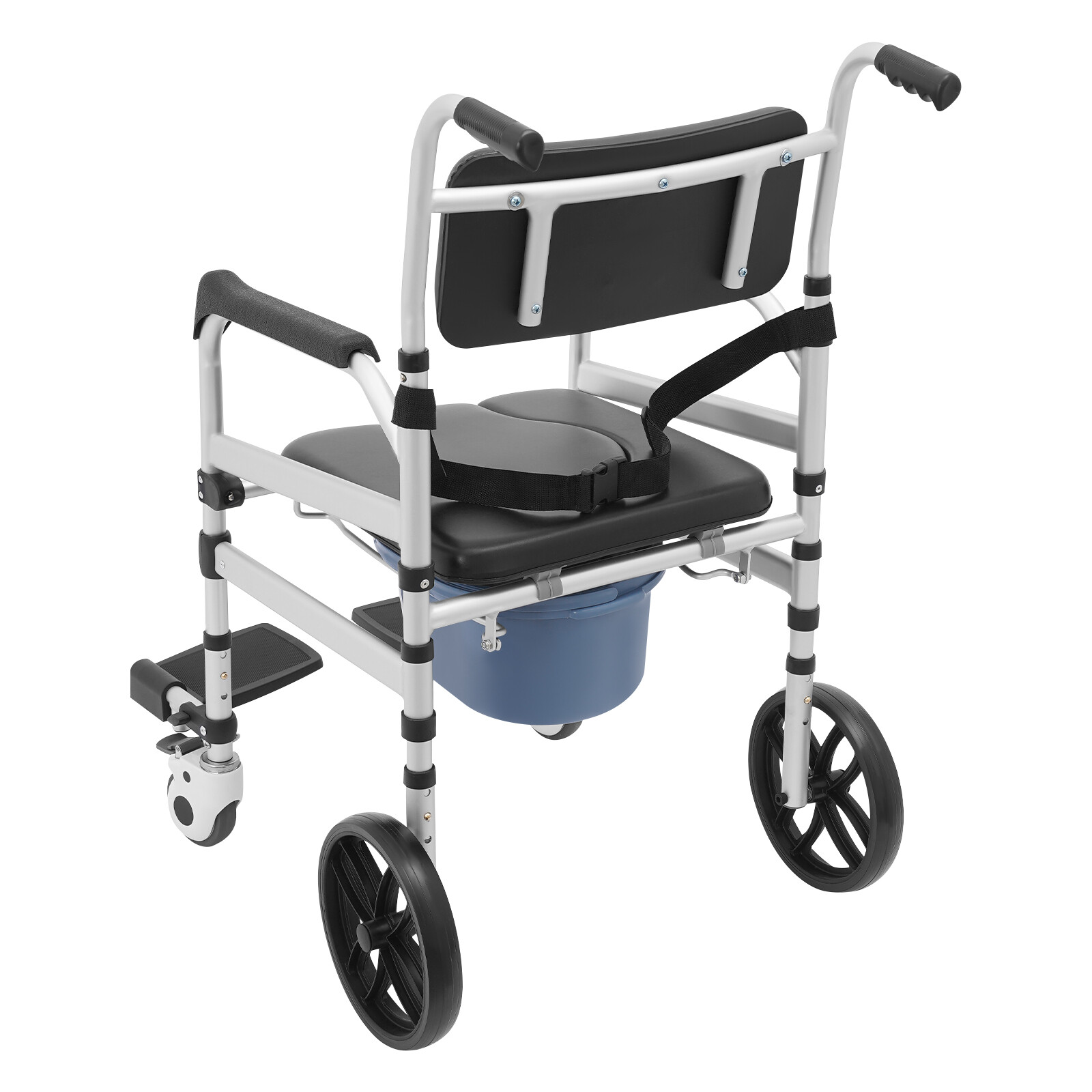 Foldable Shower Rolling Chair Adjustable Seat Folding Bath Wheelchair w/ Wheels