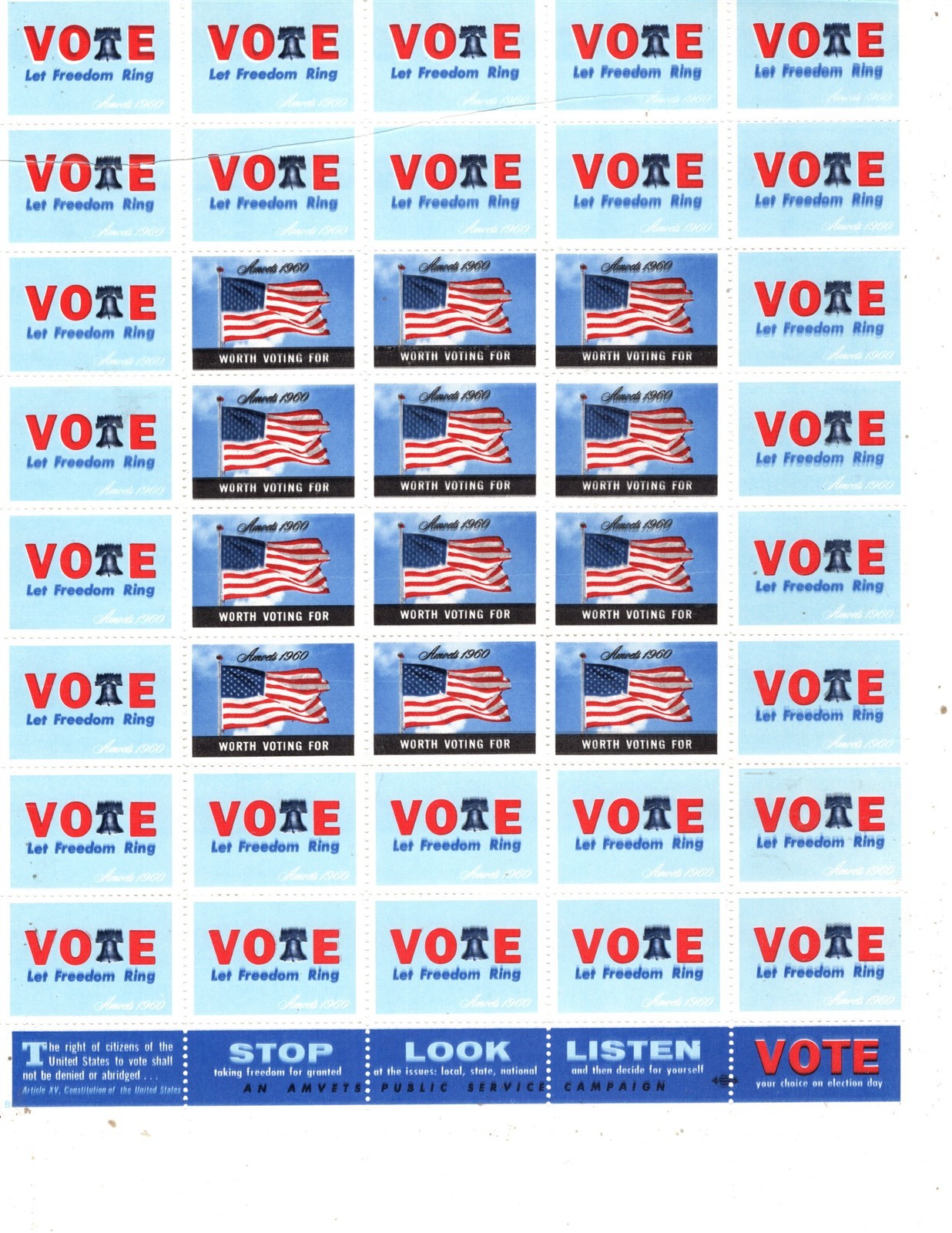 US Charity Stamp AMVETS American Veterans 1955 Thru 1964, 10 Full Sheets MNH