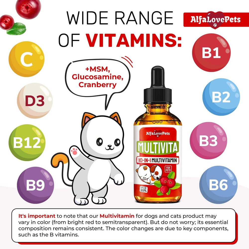 Liquid Multivitamin for Dogs – Cat 1 Pack x 2 Oz, White with red elements
