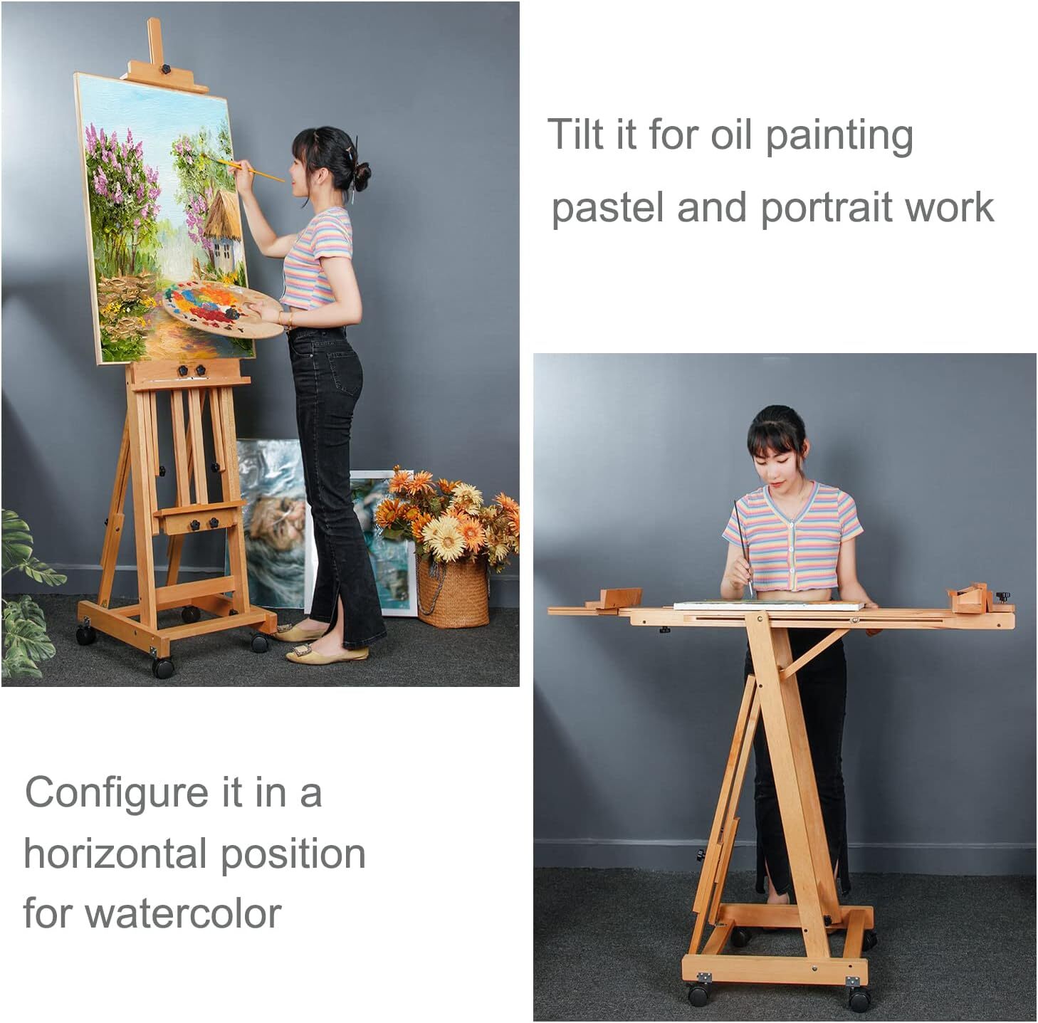 87 Inch Wood Studio Artist Easel Beech Wood Painting Art Easel Standing H-Frame