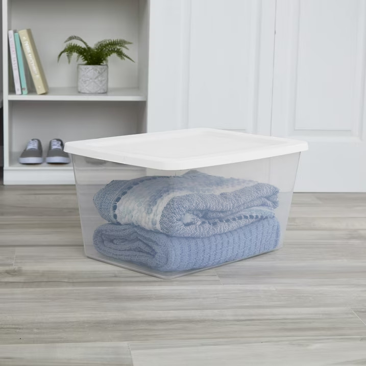 (2 pack) Sterilite 58 Quart Medium Storage Bin, Clear Plastic Storage Container