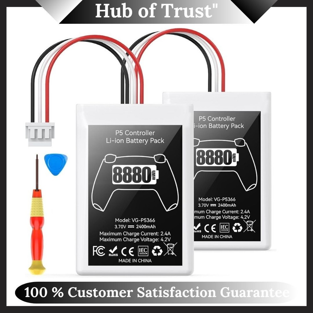 2-Pack PS5 Controller Battery 8880mWh High Capacity Rechargeable Replacement