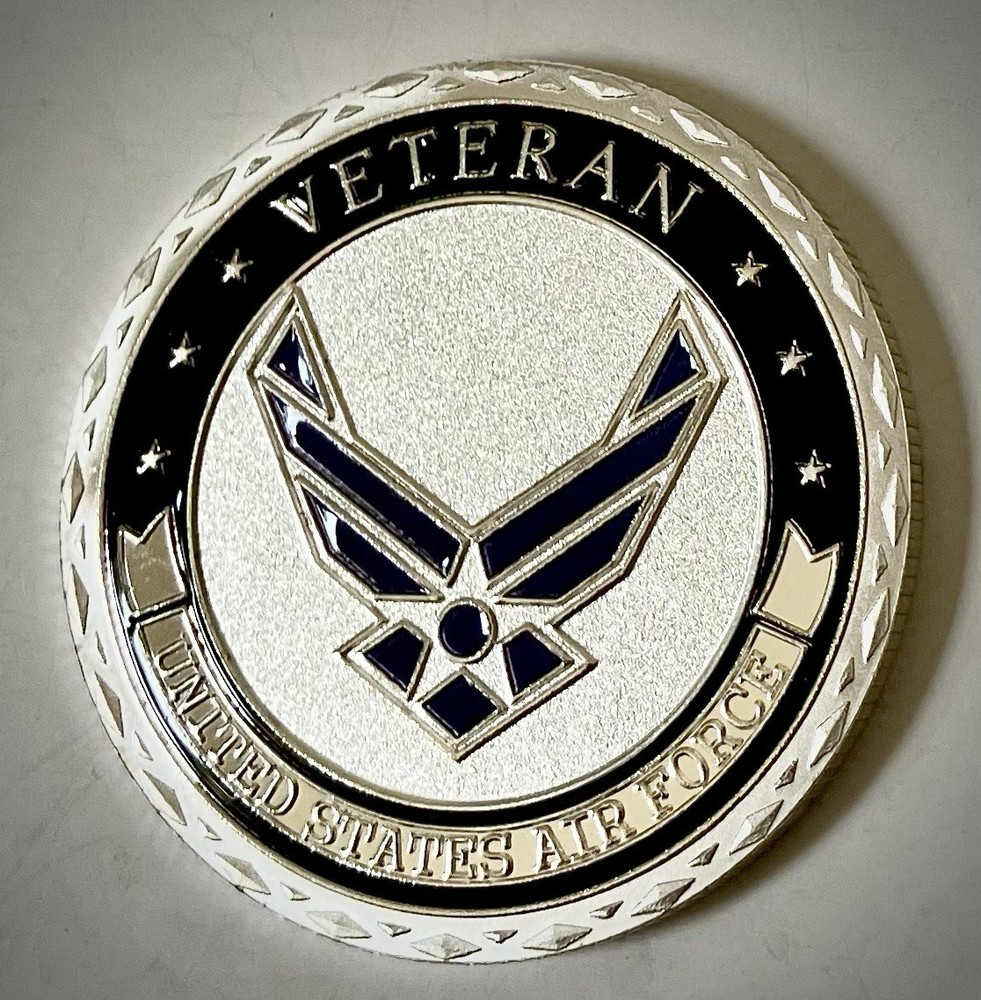 Air Force Veterans Challenge Coin-Silver Colored-3D-Eagle-Flag-New