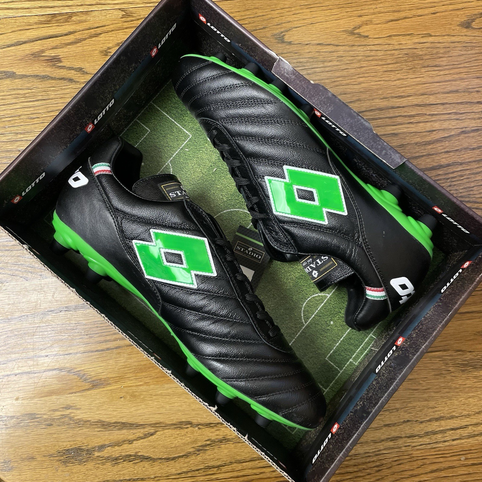 Lotto Stadio OG II FG Mens Sizes Soccer Cleats Shoes Black Spring Green Italy