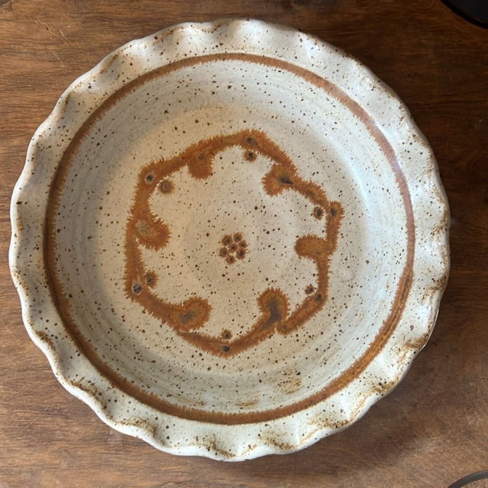 Handmade pottery pie baking dish neutral cream