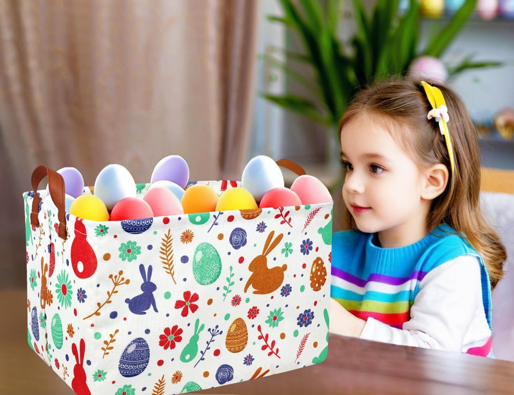 BOOHIT Rectangle Empty Easter Baskets Boy Large Toy Storage Bin Girls collaps...