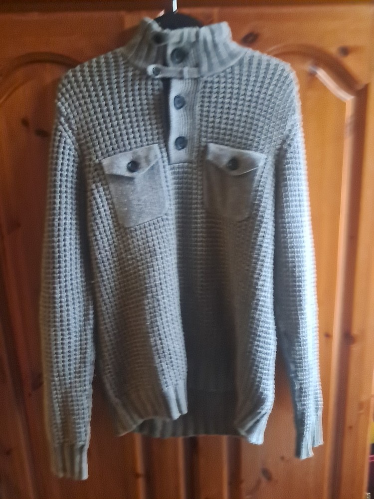Ted Baker Think Chunky Cotton Sweater Grey Mens Medium