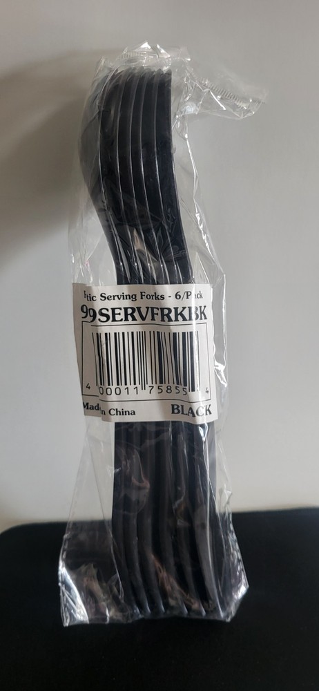 Reusable Plastic Serving Forks 6 Pack Black 10" NEW