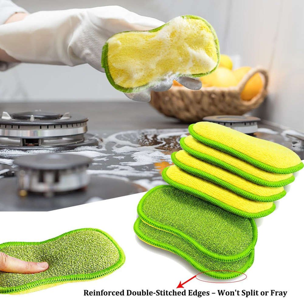 Dish Sponges Kitchen, 12 Pack Multi-Purpose Microfiber Scrub Sponge - Dual-Sided