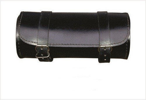 10" Black PLAIN ROUND REAL Cowhide LEATHER Tool Bag for HARLEY DAVIDSON