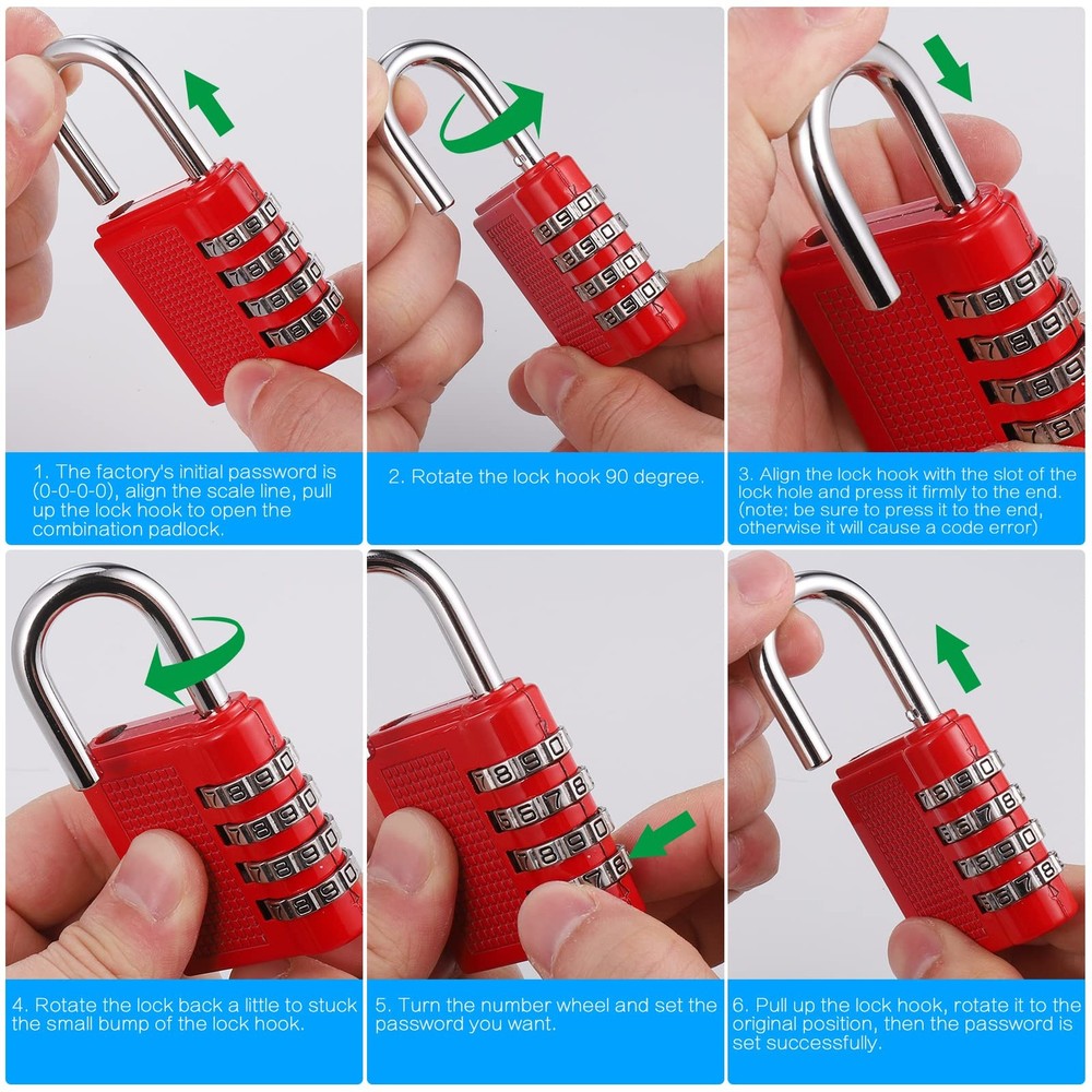 4 Pack Combination Lock, 4 Digit Combination Padlock, Outdoor Waterproof Padl...