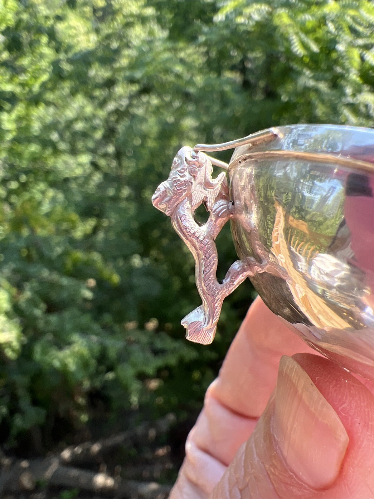 Antique Chinese Sterling Silver Dragon Salt Cellar Bowl VERY OLD GOOD CONDITION