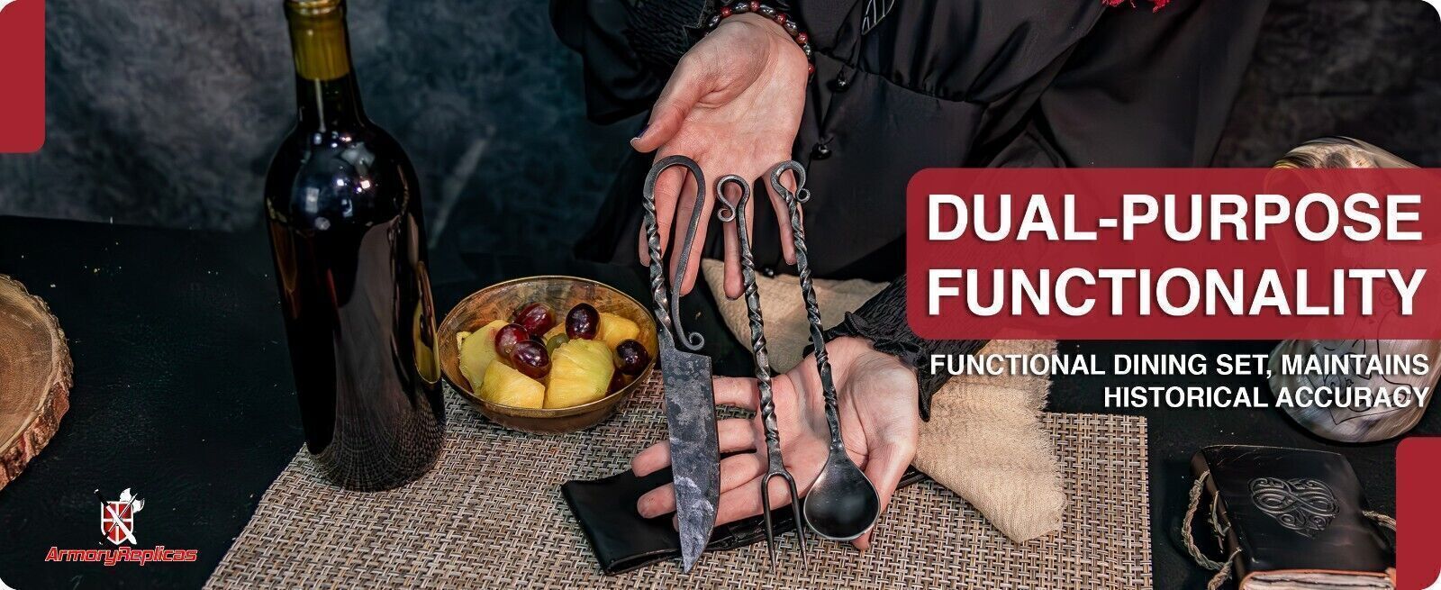 HAND FORGED FUNCTIONAL IRON MEDIEVAL INSPIRED CAMPING PARTY 3 PIECE UTENSIL SET