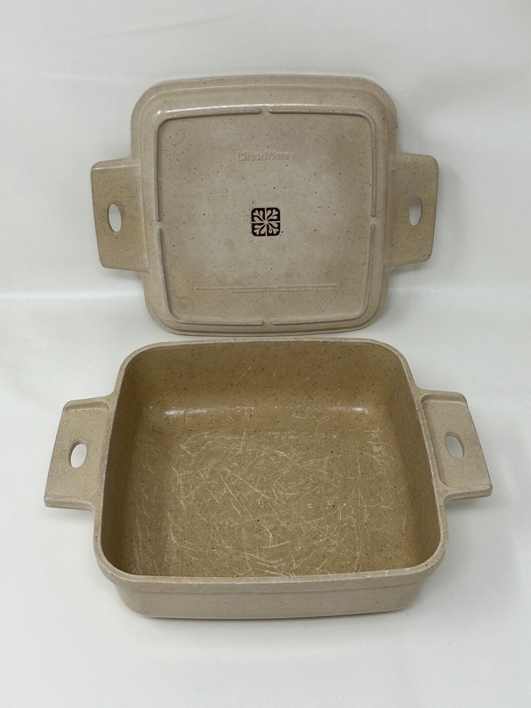 LittonWare Microwave Square Pan Dish 1 Quart With Divided Lid Vintage