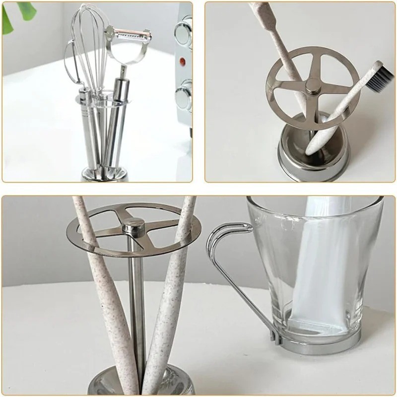Toothbrush Holder Stainless Steel Bathroom Organizer Toothpaste Stand