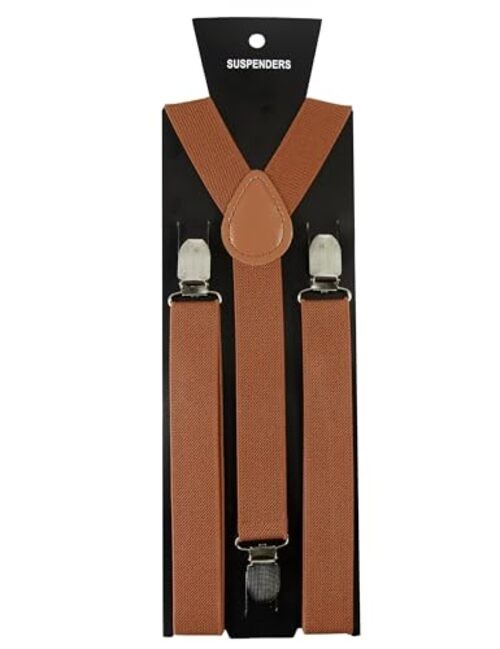 Solid Color Mens Suspender with 3 Strong Clips Adjustable Braces Rust