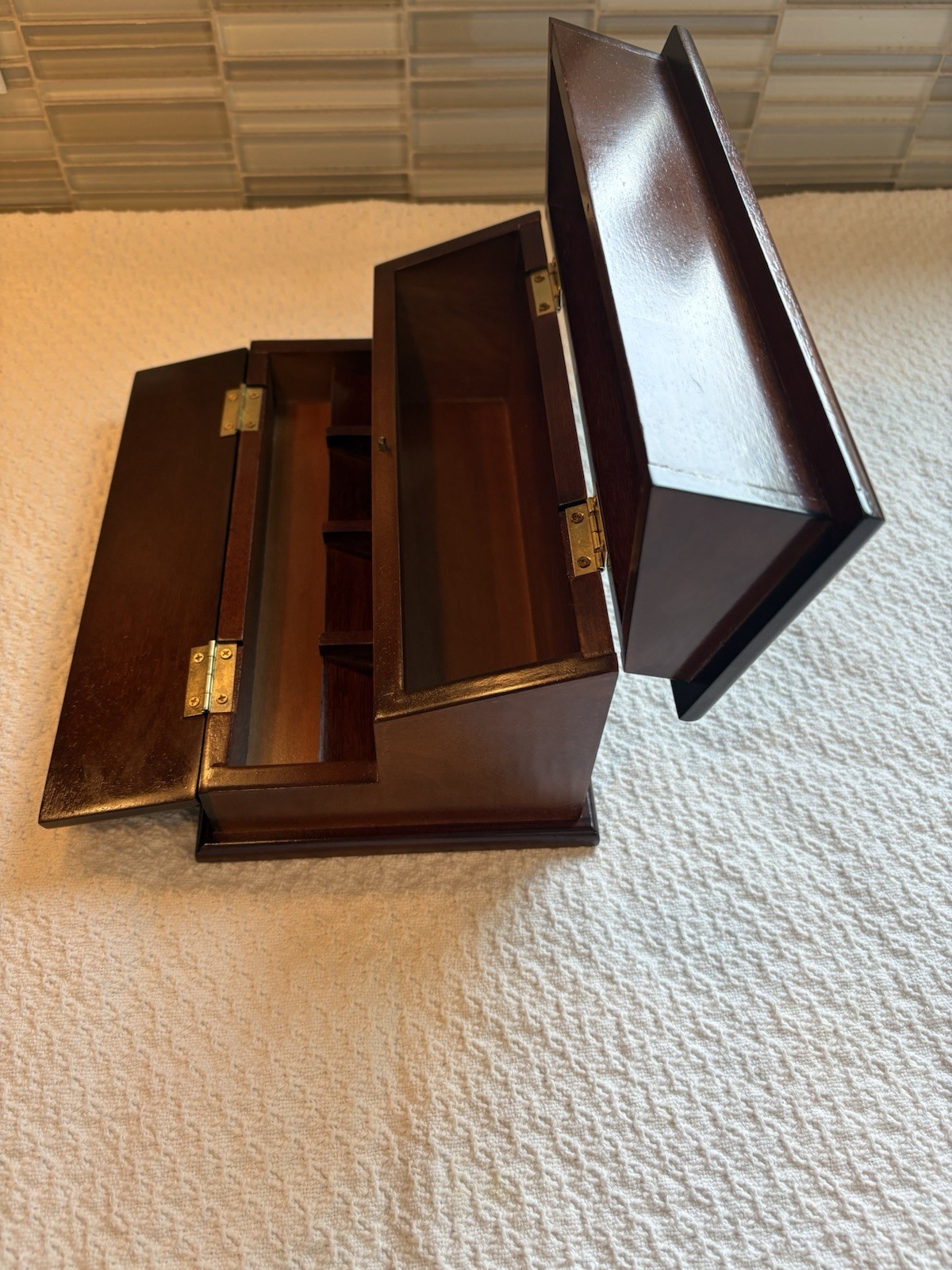 The Bombay Company Letter Desk Organizer Solid Wood Mahogany Hinged Vintage