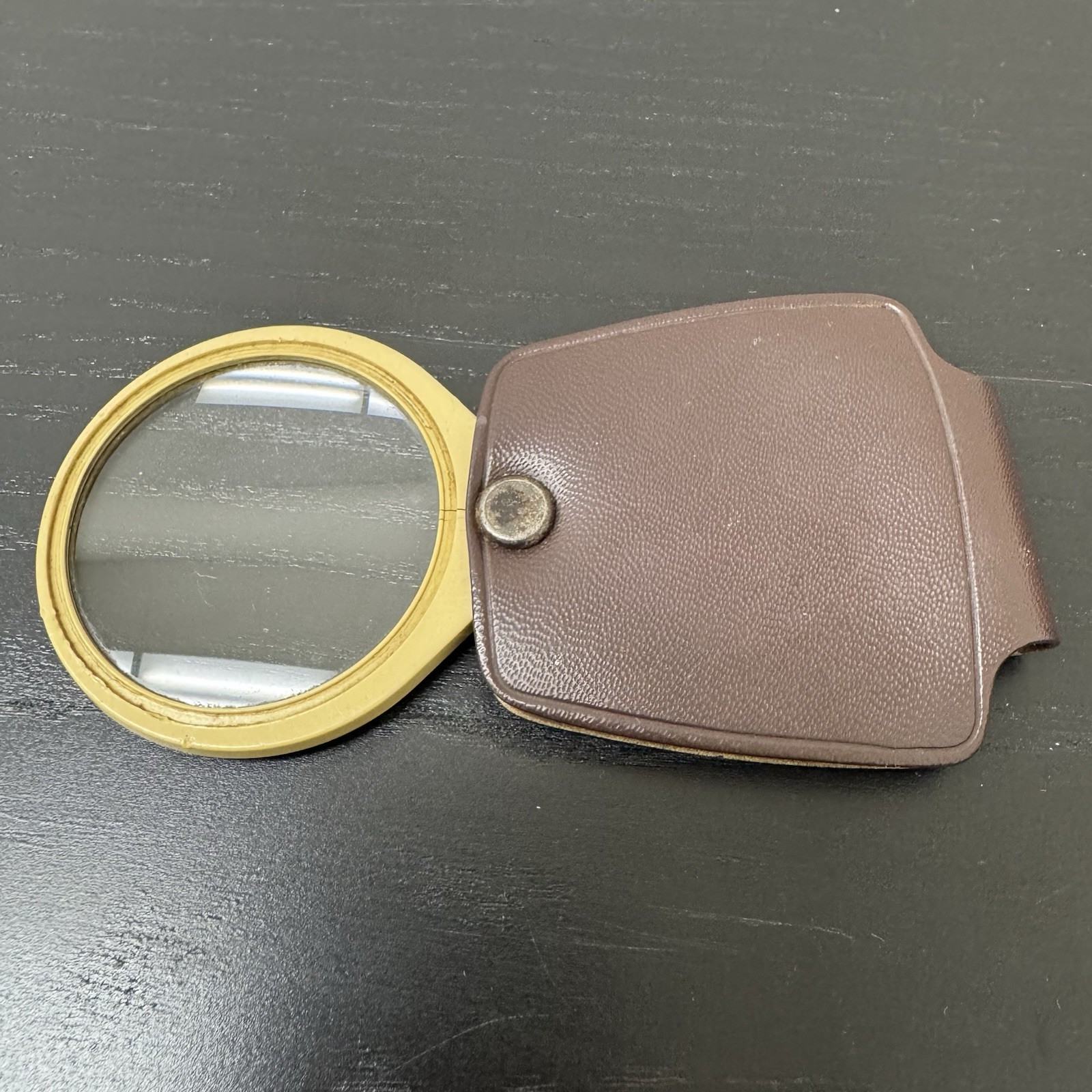 Vintage Folding Pocket Magnifying Glass With Leather Case 60s 70s