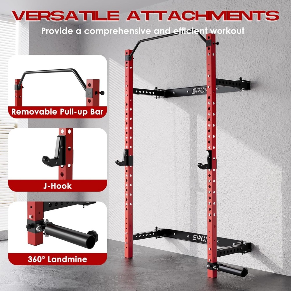 Wall Mounted Folding Power Cage Squat Rack for Home Gym Bench Pull Up Training