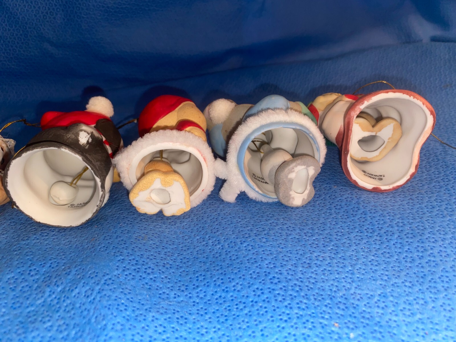 11 Vintage Jasco Cute Critter Christmas Bell Porcelain Bisque Ornaments