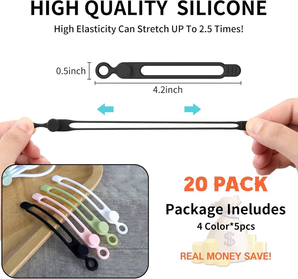 20Park] Silicone Cable Ties,Reusable Cable Management Organizer, Multipurpose...