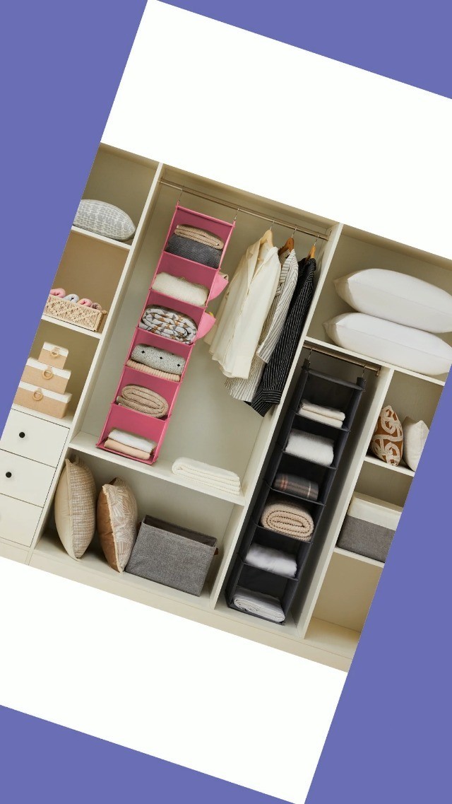 6-Shelf Hanging Closet Organizer, Grey Storage Shelves for Clothes & Accessories