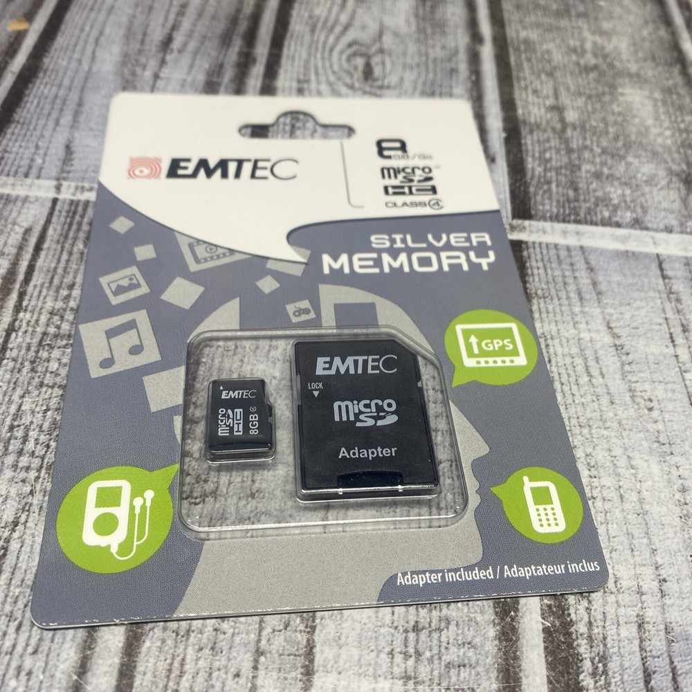 MicroSD HC Memory Card + Adapter 8GB Silver (MP3-MP4) EMTEC