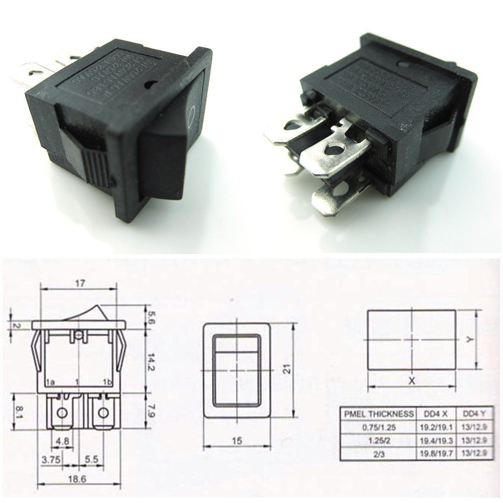 Snap-In KCD1-104 4 Pin ON-OFF Switch Hull Shape 2-Pack Compact Durable