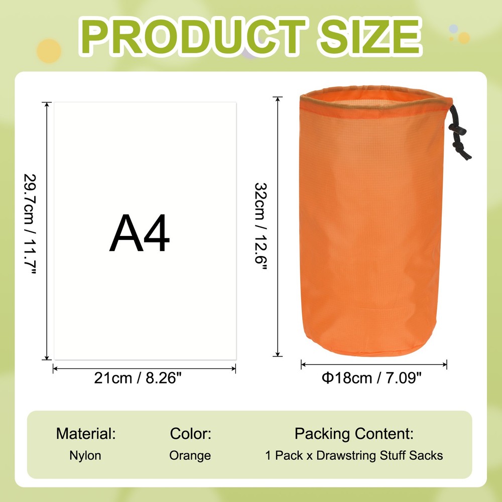 Stuff Sack, Nylon Waterproof Storage Sacks, 7x13Inch(Orange)