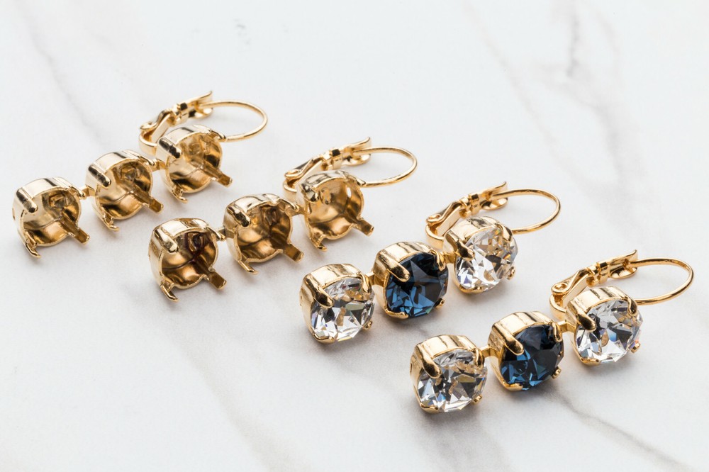 8.5mm | Three Setting Drop DIY Earring Bases | (EE 6)
