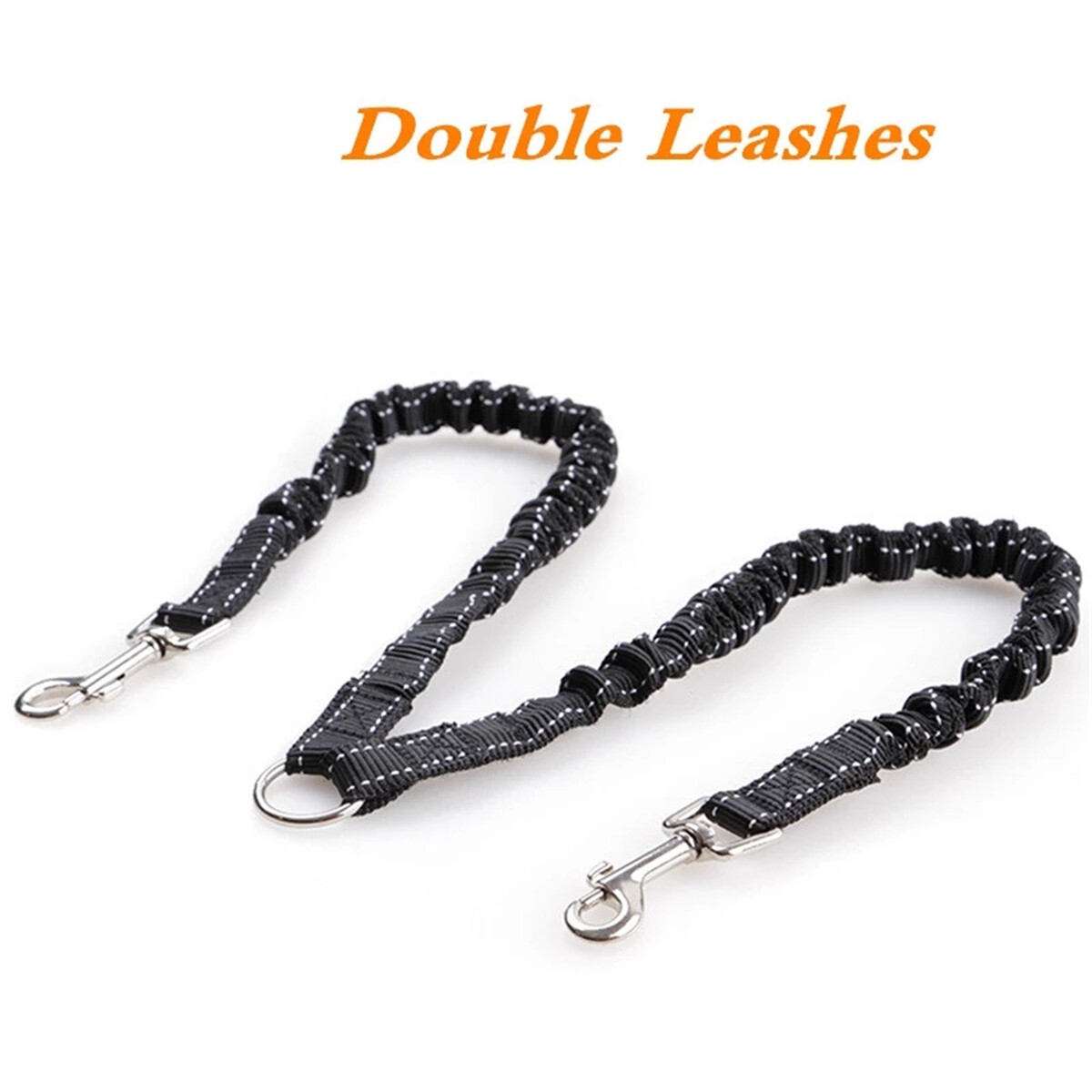 2 Way Elastic Bungee Double Dog Twin Leash for Dogs Pet Coupler Splitter Walking