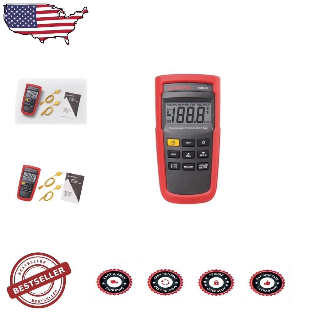Dual K-Type Thermometer, Offset Mode, Backlit LCD, Battery Power