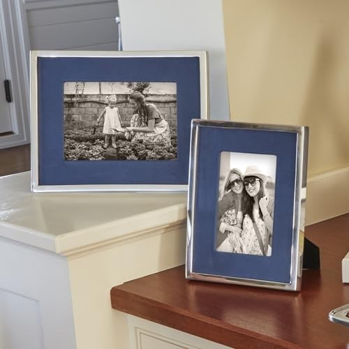 BLUE LEATHER WITH METAL BORDER 5X7 FRAME | BLUE | LEATHER | FRAMES |
