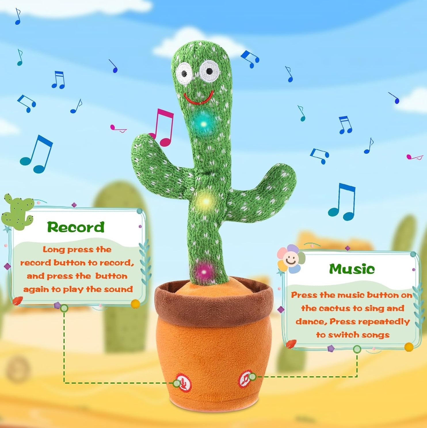 Talking & Singing Dancing Cactus Plush Toy Kids Glow Interactive Development