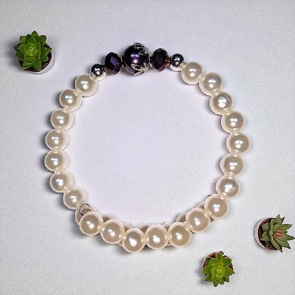 Eggplant Bloom Pearl Adjustable Bracelet