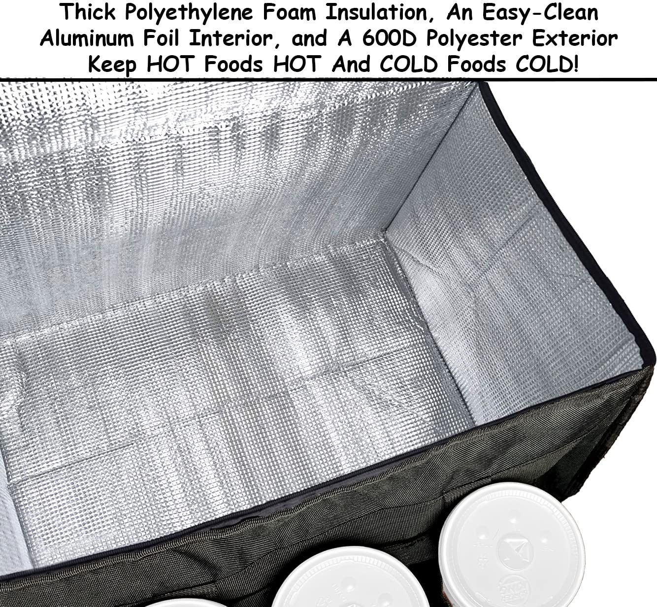 Insulated Delivery Bag with Cup Holders/Drink Carriers Premium, for Doordash